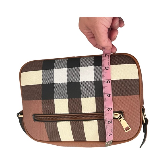 Elegant Vegan Leather Brown Plaid Women's Bag with Matching Wallet - Picture 11 of 16